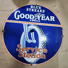 GOODYEAR STATION PORCELAIN ENAMEL SIGN 30 INCHES ROUND picture