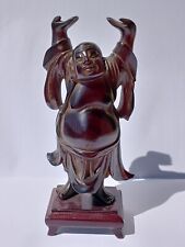 Vintage Chinese Cherry Amber Bakelite Faturan Carved Buddha On Wooden Stand picture