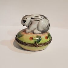 Limoges France Porcelain Trinket Box Peint Main Rabbit Bunny Easter picture