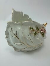 ITALY B.C. Porcelain GOLD ACCENT Hand Painted Leaf Bowl Floral Ornate Euro ART picture