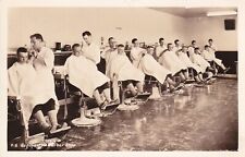 VINTAGE RPPC: MILITARY REGIMENTAL BARBER SHOP, HAIRCUTS FOR MILITARY PERSONNEL picture