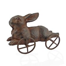 Cast Iron Bunny Rabbit On Wheels Figurine Antique Style Decorative Pull Toy picture