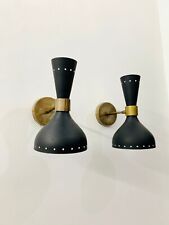 2 Mid Century Brass Wall Sconce Matte Black Italian Wall Sconce Lighting Fixture picture