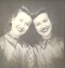 Twins Photograph Ladies 1940s Photobooth Vintage Fashion Smiling 2 1/2 x 2 1/2 picture