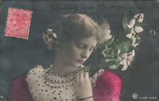 1906 ANTIQUE Real Photo BEAUTIFUL Pensive Woman & Lilies POSTCARD to Adelaide picture