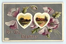 Valentines Day To My Dearest Silver & Purple Flowers Country Scenes Postcard E4 picture