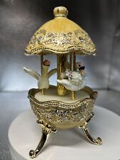 YELLOW GOLD MUSICAL FABERGE  EGG SWAN CAROUSEL BY KEREN KOPAL, CRYSTALS picture