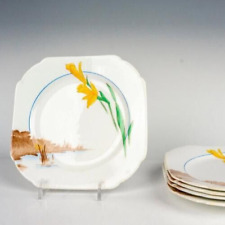 4 -English Shelley China Yellow Flower & Landscape  Square Dessert/Lunch Plates picture