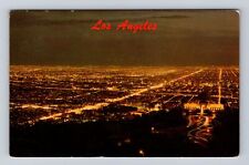 Los Angeles CA-California, Aerial Los Angeles at Night, Vintage Postcard picture