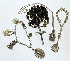 4 Sterling Silver Catholic Mixed Jewelry Lot Jet Rosary Bracelet Prayer Necklace picture