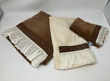 Vintage MCM Bath Hand Towel Washcloth Set of 3 Brown Cream Lace Made in CANADA picture