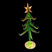 Hand Blown Art Glass Christmas Tree Mirror Base Gold Star Curled Branches picture