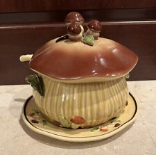 Vintage Mushroom Shape Covered Serving Soup / gravy Bowl With Ladle And Plate picture