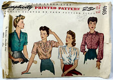 1943 Simplicity Sewing Pattern 4865 Womens Blouse 4 Styles Size 16 Vintage 11434 picture