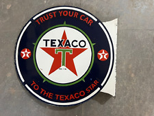TEXACO PORCELAIN ENAMEL SIGN 18X20.5 INCHES DOUBLE SIDED WITH FLANGE picture