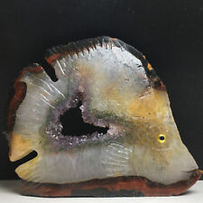 362g Natural Crystal Mineral Specimen.Geode Agate . Hand-carved Fish.GIFT.UZ picture