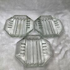 3 Vintage SAFEX Clear Glass Octagonal Shaped Ashtray Art Deco 5x5 picture