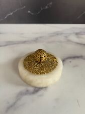 Vintage 1950s Italian Alabaster and Brass Filigree Paperweight - 3