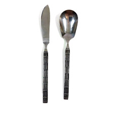 Orleans Silver Stainless Flatware AEGEAN Sugar Spoon and Butter Knife Geometric picture