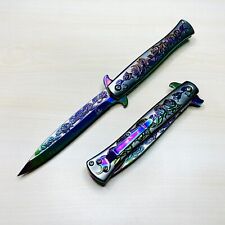 9” Rainbow Rose Flower Tactical Spring Assisted Open Blade Folding Pocket Knife picture