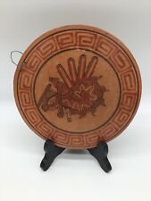 Vintage Costa Rica Clay Pottery Plate Hanging Wall Decor Aztec Design 8.5” picture