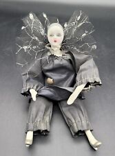 Vintage Porcelain Harlequin Pierrot Tear Drop Clown In Black 6.5in picture
