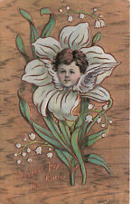 VINTAGE FANTASY EASTER POSTCARD CHILD'S FACE IN LILY FLOWER 1911 091823 S picture