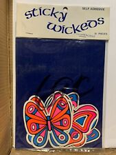 STICKY WICKEDS VINTAGE 1960's HIPPIE BUTTERFLY DECALS BLACKLIGHT COLLECTIBLE 8x picture
