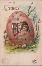 Art Nouveau Easter Greetings Postcard Little Boy + Lamb in Egg House  picture