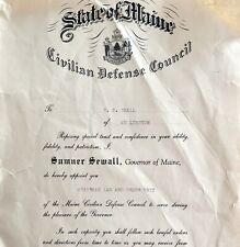 Civilian Defense Council Signed By Sumner Sewall Maine Governor Official DWS9A picture