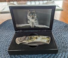 Vintage Maxam Great Wolf Native American Inspired Collectors Folding Knife picture