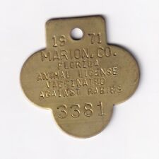 1971 MARION COUNTY FLORIDA VACCINATED AGAINST RABIES ANIMAL LICENSE TAG #3381 picture