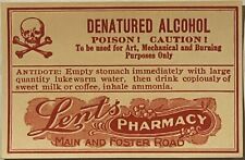 Rare Vintage 1920s Denatured Alcohol Label, Lents Pharmacy, Portland, OR picture