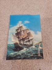 Vintage Lenticular 3-D Postcard Old Time Sail Ship Seagulls Asahi Trading Japan picture