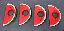 4 Vintage Watermelon Slice Green & Red Wood Napkin Rings Holders 4 1/4