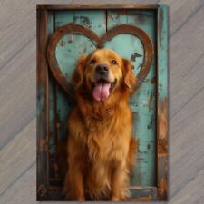 POSTCARD Golden Retriever Dog Super Sweet Cute Adorable Cute Fun Happy Wooden picture
