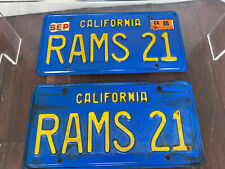 Original 1980s California Blue & Yellow License Plate LA Los Angeles RAMS 21 picture