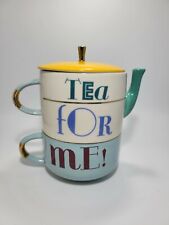 Anthropologie Retro Tea For Me Stackable 15.5oz Teapot And 12oz Cup Set picture