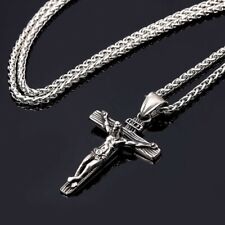 Men Stainless Steel Pendant Necklace Jesus Christ Crucifix Cross Silver  picture