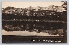 Three Sisters Mountain Range Dinkey Lake RPPC Real Photo Postcard California CA picture
