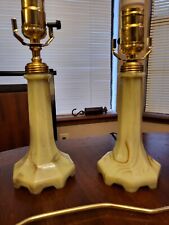 Pair Uranium Glass Lamps Art Deco custard slag glass Houze Houzex Antique VTG picture