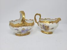 Coiffe Et Cie Limoges Creamer & Sugar With Violets And Heavy Gold Decoration picture