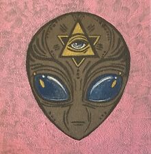 Grey Alien Blue Eye Original Handpainted Artwork Collector's Tribute Tile picture