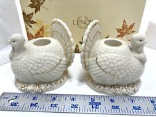 Lenox Thanksgiving Turkey Candlestick Holders Gold Trim with Box picture