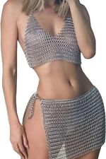 Medieval Aluminum Butted Chainmail Bikni Set Cosplay Sexy Halter Bra Mini Skirt picture