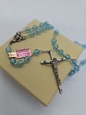 Vintage Aqua Blue Rosary Silver Crucifix Tagged Italy Quadruple Interlock Links  picture