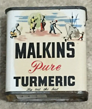 Vntg Malkin's Turmeric Spice Tin Litho Can Container  1 1/2 OZ, Vancouver Canada picture