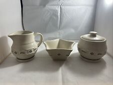 Longaberger Pottery Green Woven Traditions Heritage Sugar & Creamer With Bowl picture