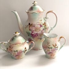 Vintage Schumann Bavaria Wild Rose Coffee Tea Pot Creamer Covered Sugar Bowl Set picture