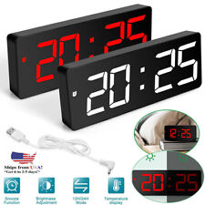 Digital LED Desk Alarm Clock Large Mirror Display USB Snooze Temperature Mode US picture